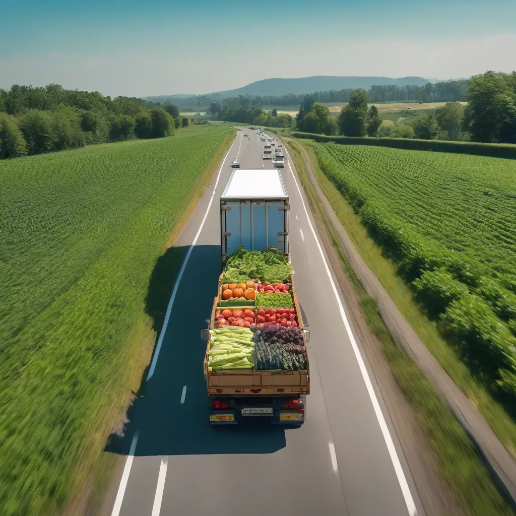 Lkw mit Kühlkoffer beim Transport von Waren