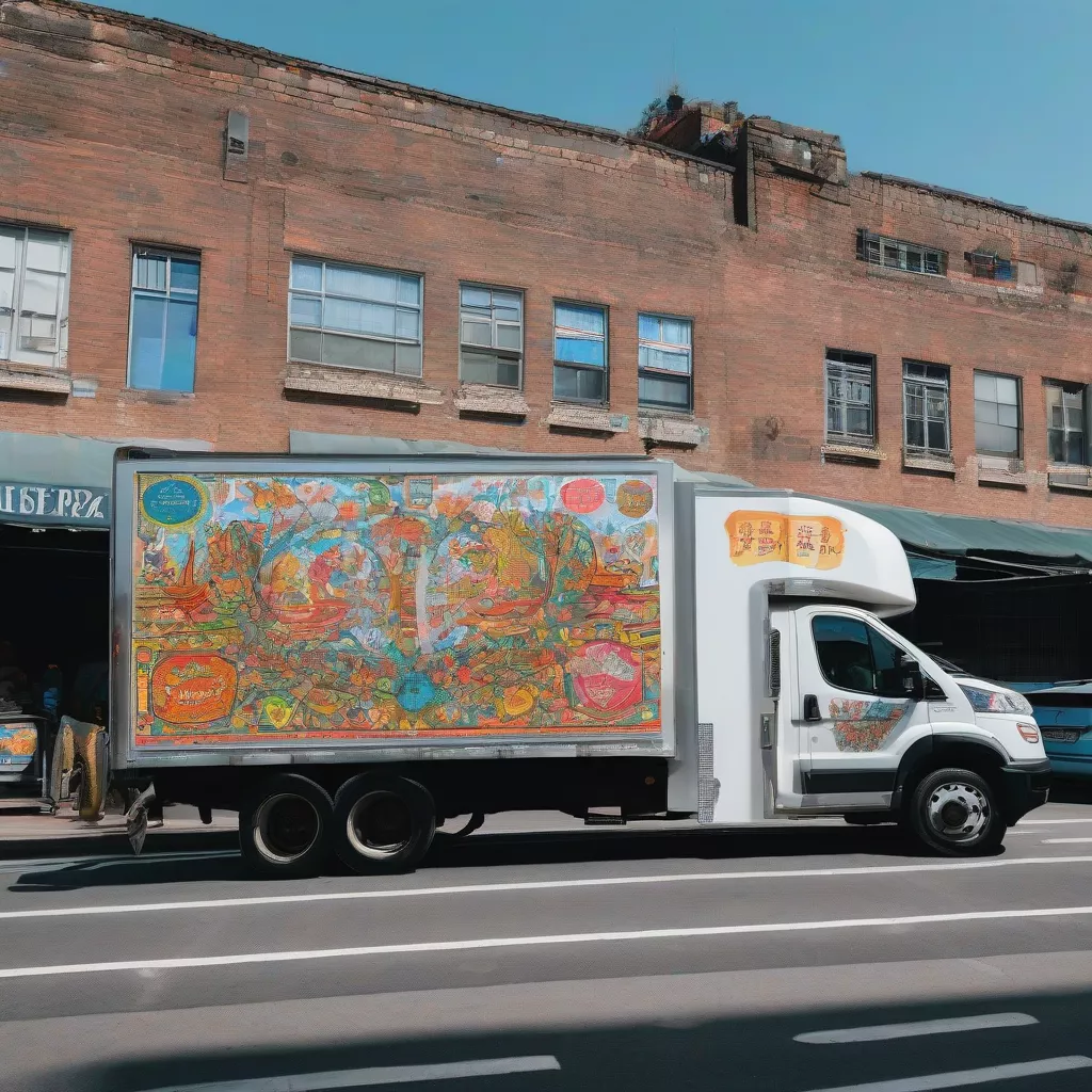 Xe tải đông lạnh với tem trang trí nổi bật