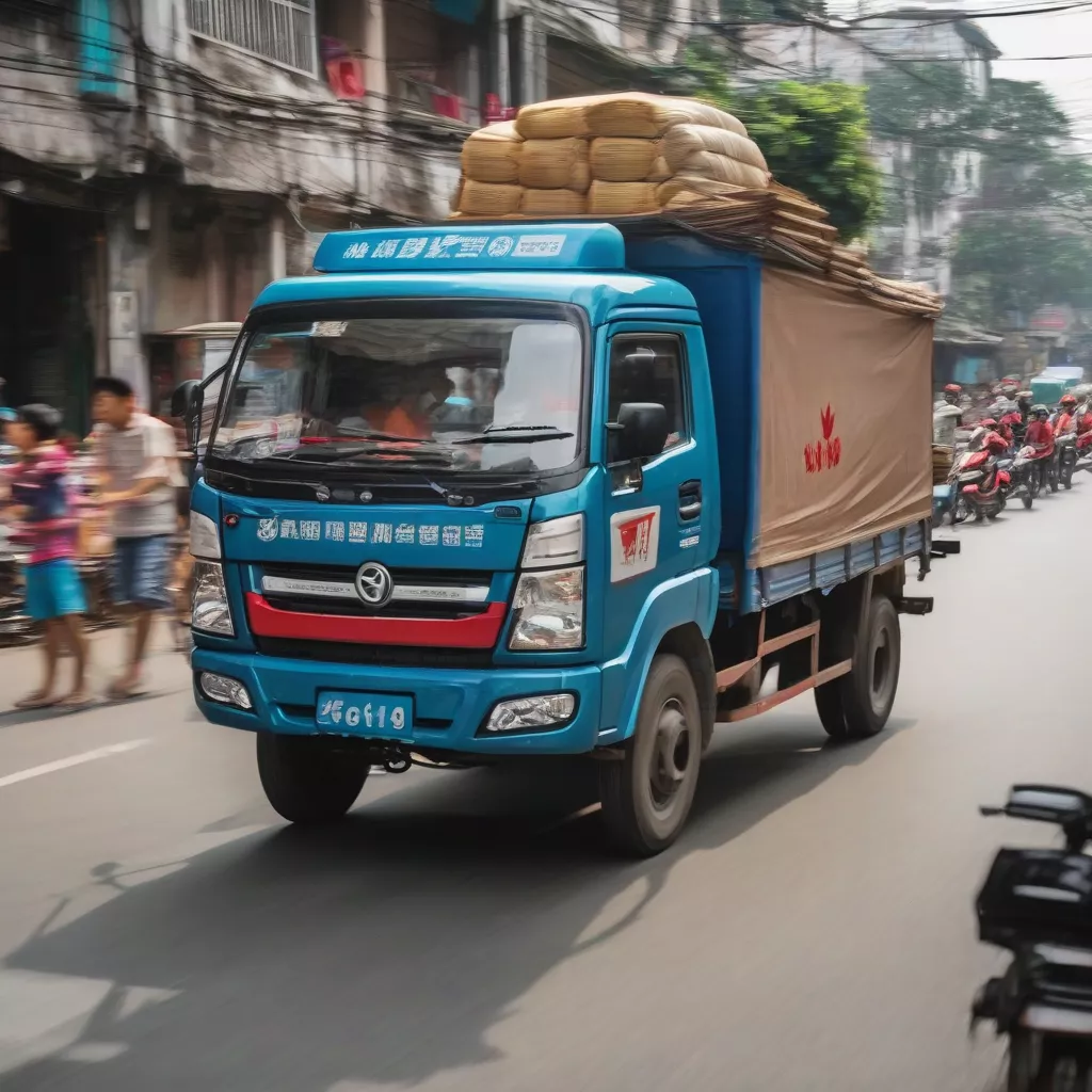 Xe tải Dongfeng lăn bánh trên đường phố Hà Nội đông đúc