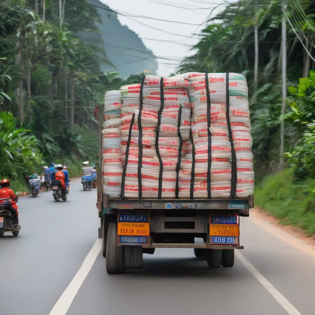 Truck with Lam Dong license plate transporting goods