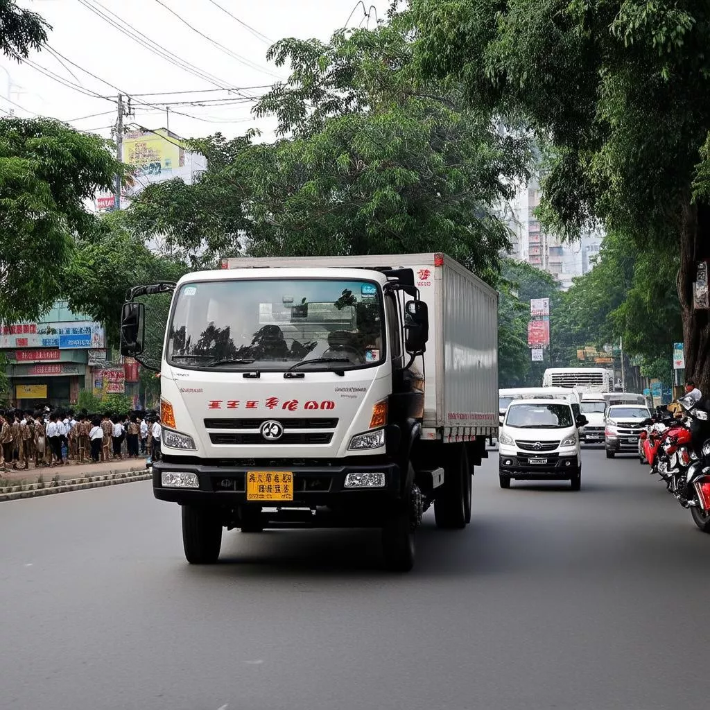 Xe tải Dongfeng trên đường Hoàng Văn Thụ