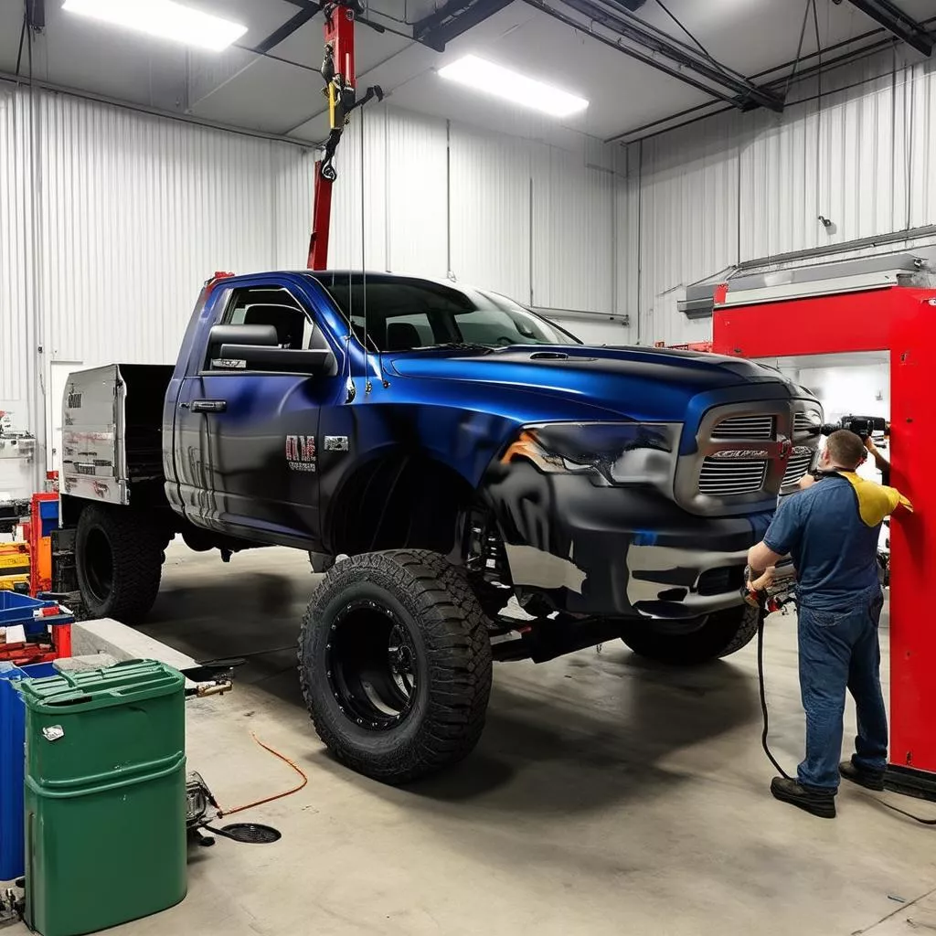 Xe tải được sơn tại gara ô tô