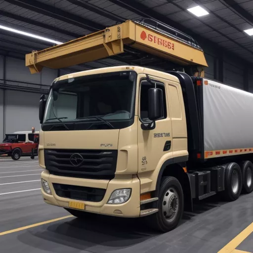 ショールームに展示されているユニック5段ブーム3tクレーン付きトラック