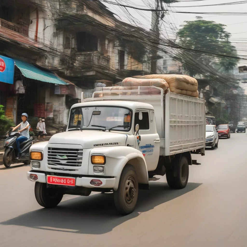 Xe Tải Gaz Cabin Kép 1T5 di chuyển trên đường phố Hà Nội