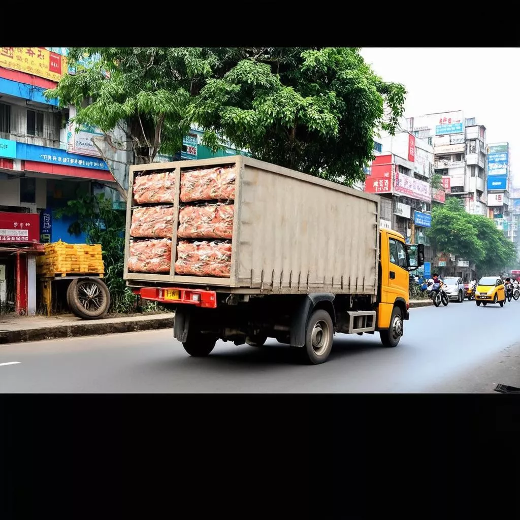 Truck delivering goods on Hanoi streets