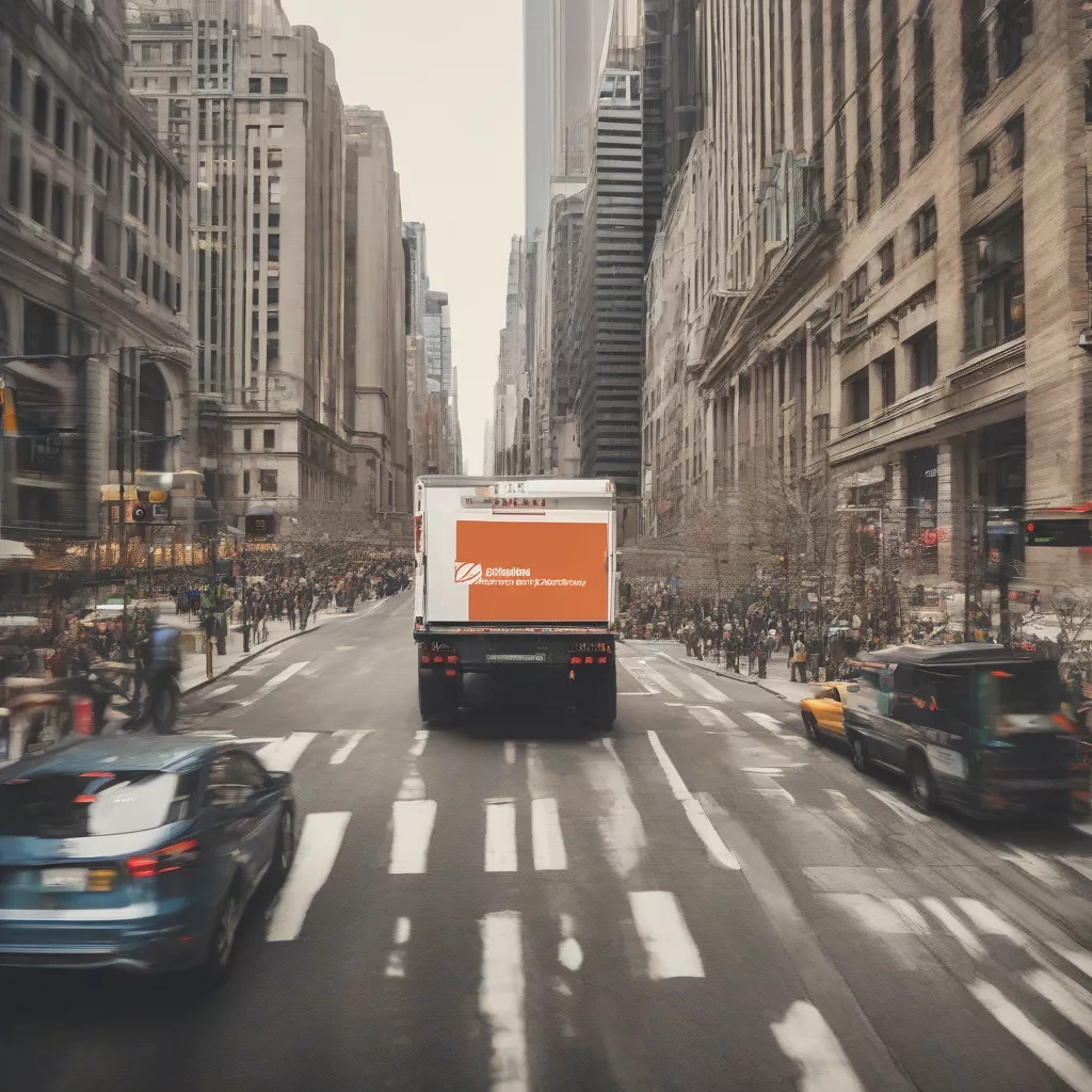 Delivery truck in city traffic