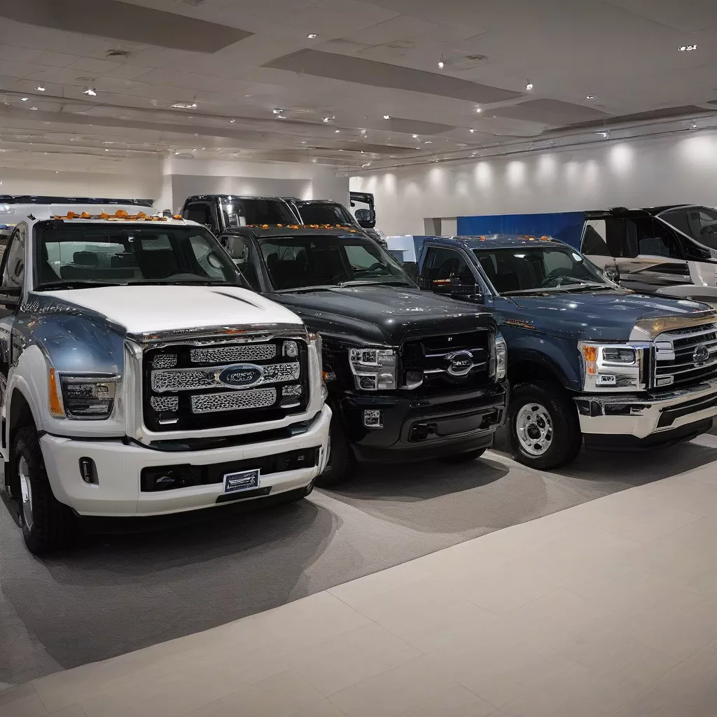 Truck showroom with various truck models