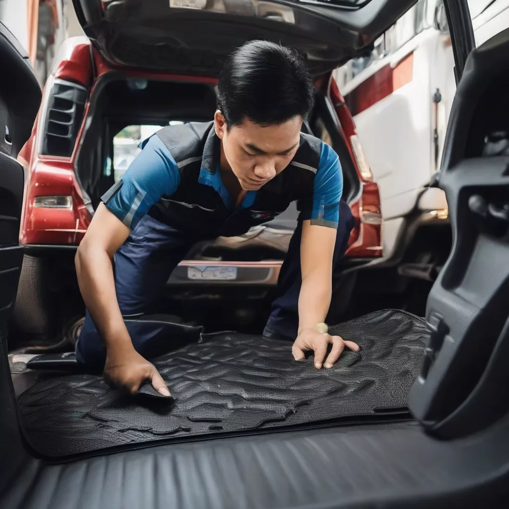 Xe tải Hà Nội lắp đặt lót sàn da ô tô