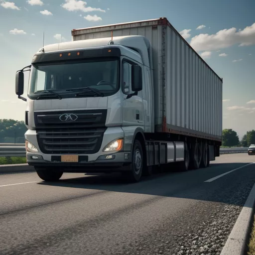 आधुनिक ट्रक सुरक्षित रूप से माल ले जा रहा है