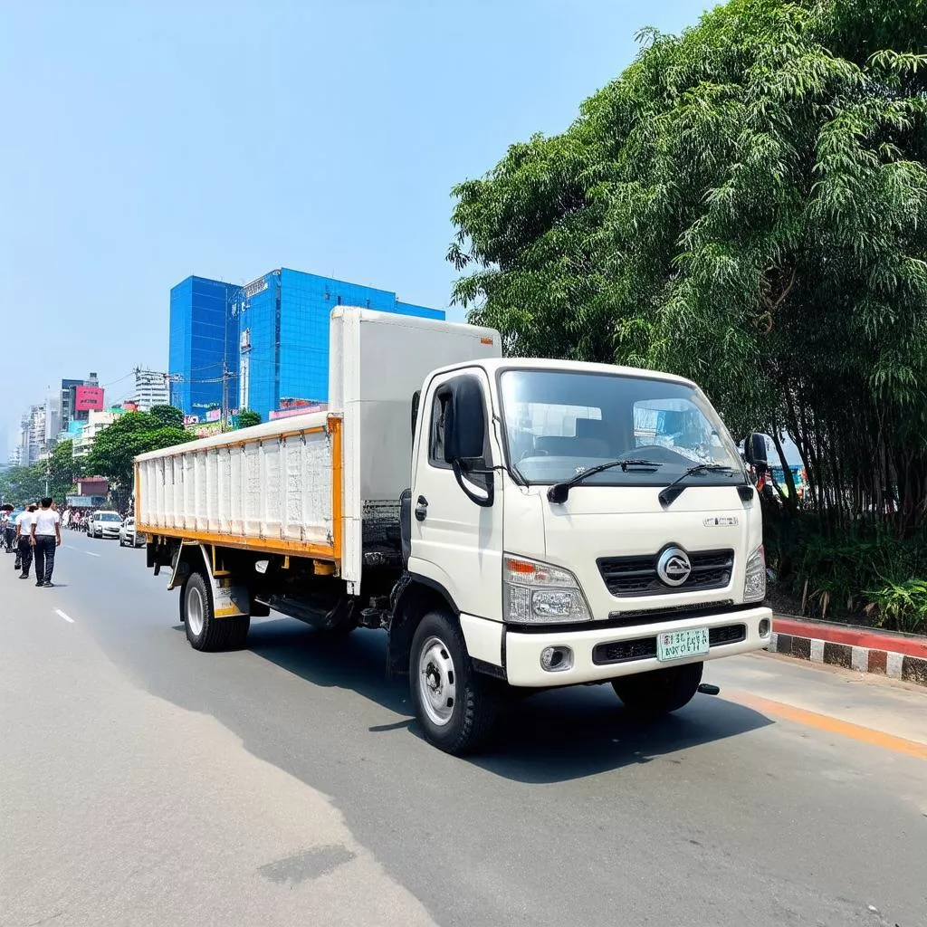 Xe tải hiện đại đang đậu trên đường phố Đà Nẵng