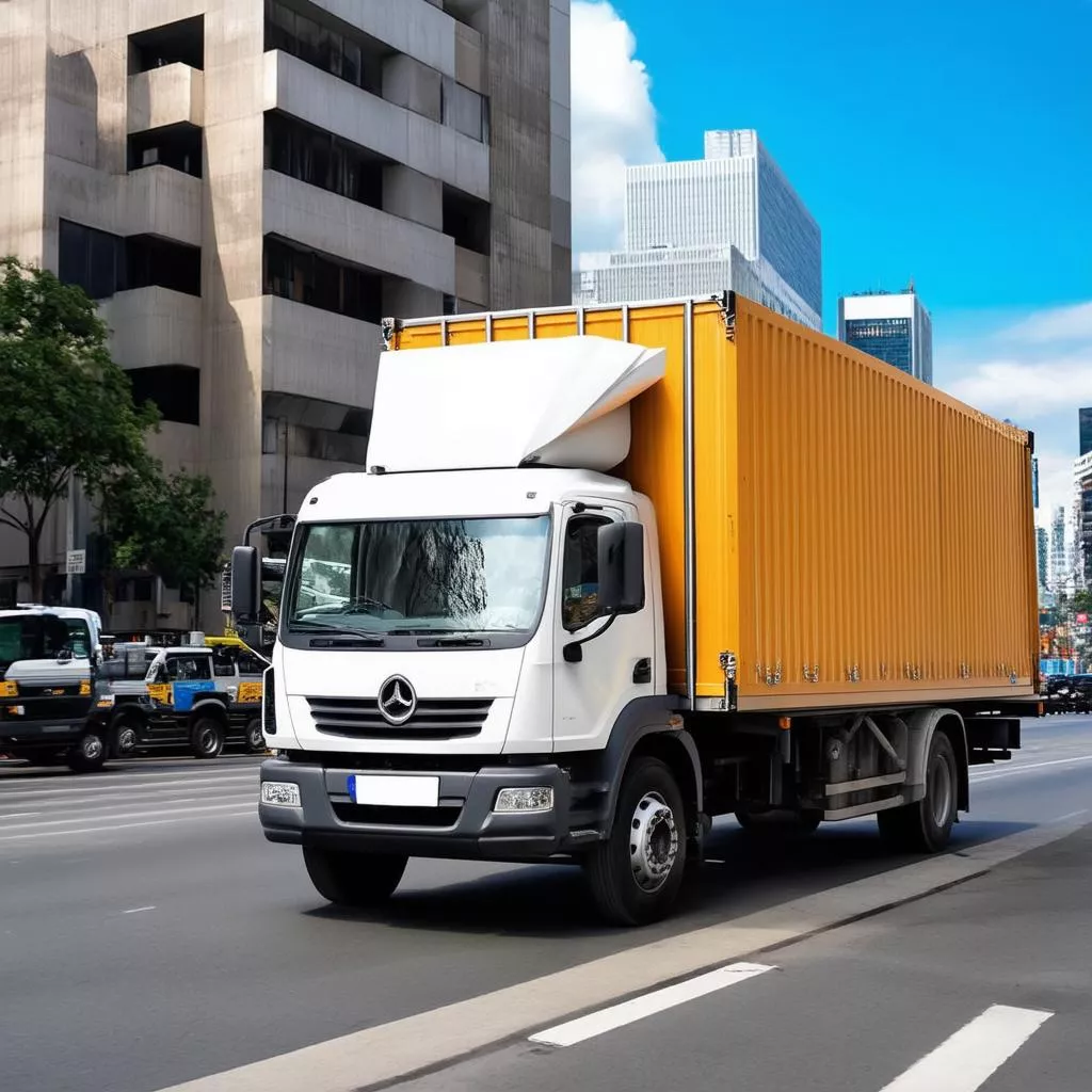 도로 위의 최신 트럭