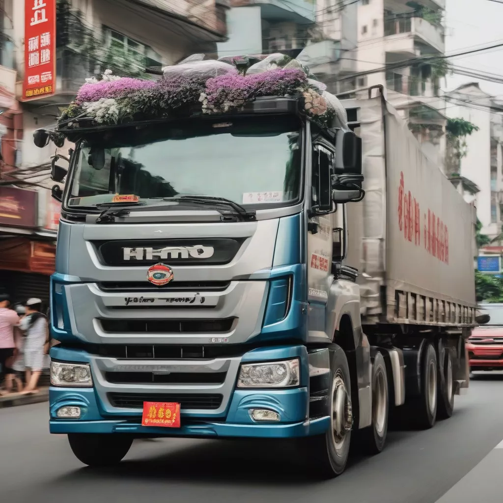 Xe tải hiện đại lưu thông trên đường phố Hà Nội