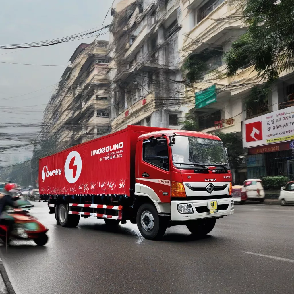 Hino and Dongfeng trucks on the streets of Hanoi