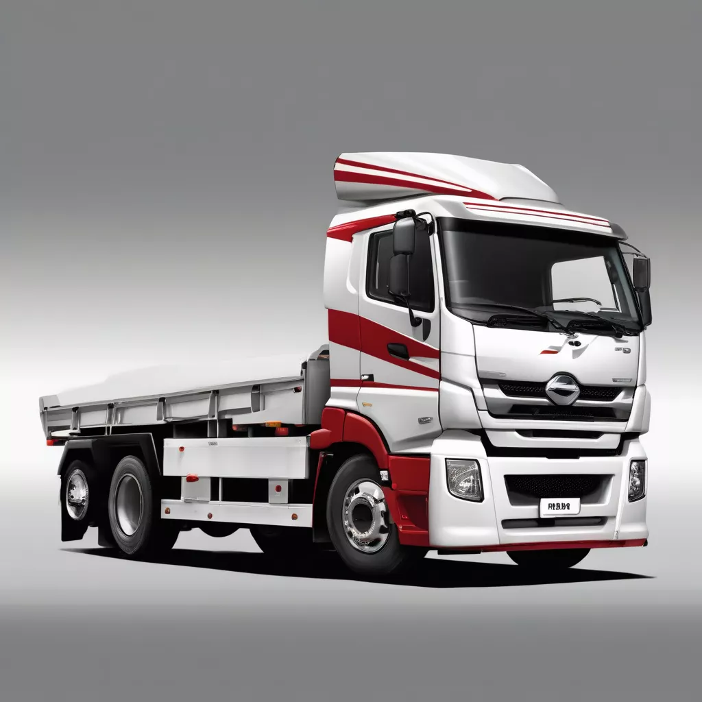 Red and white Hino Euro 4 truck