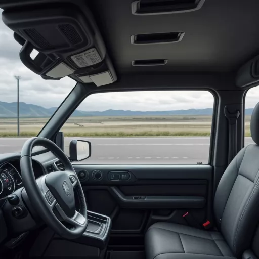 Interior of the Hino FG8JT7A UTL 7-ton truck with 10m flatbed