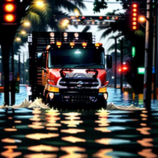 Camião Hino a atravessar uma inundação