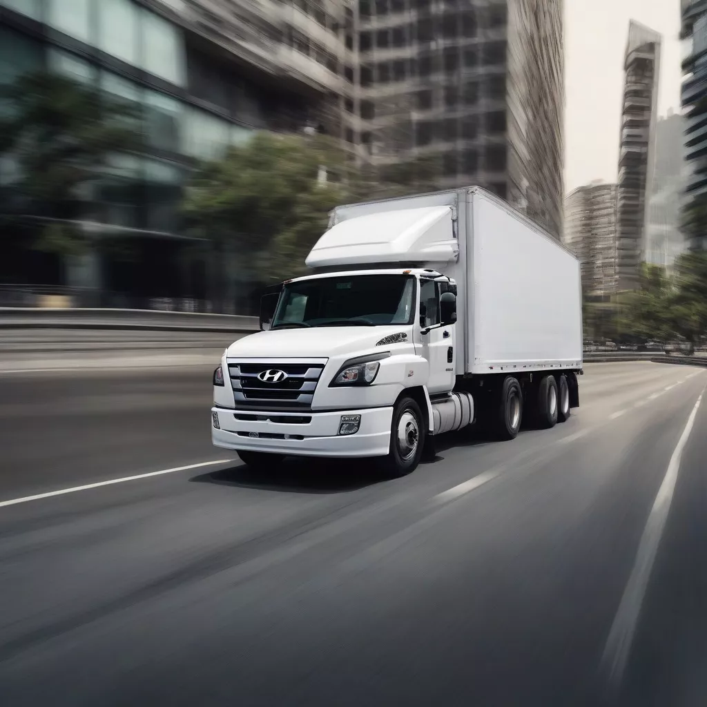 Xe tải Hyundai màu trắng đang chạy trên đường