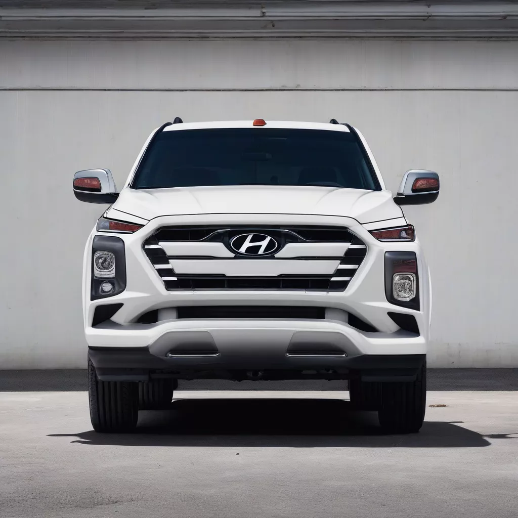 Xe tải Hyundai màu trắng đậu trên bãi đất trống