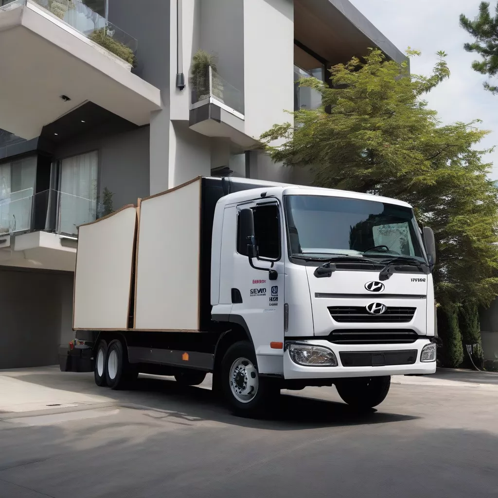 Hyundai truck delivering goods to a new house