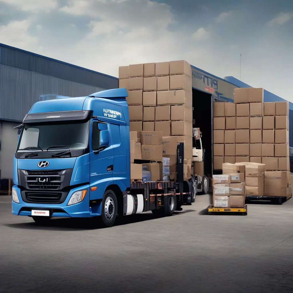 Hyundai truck unloading at a warehouse