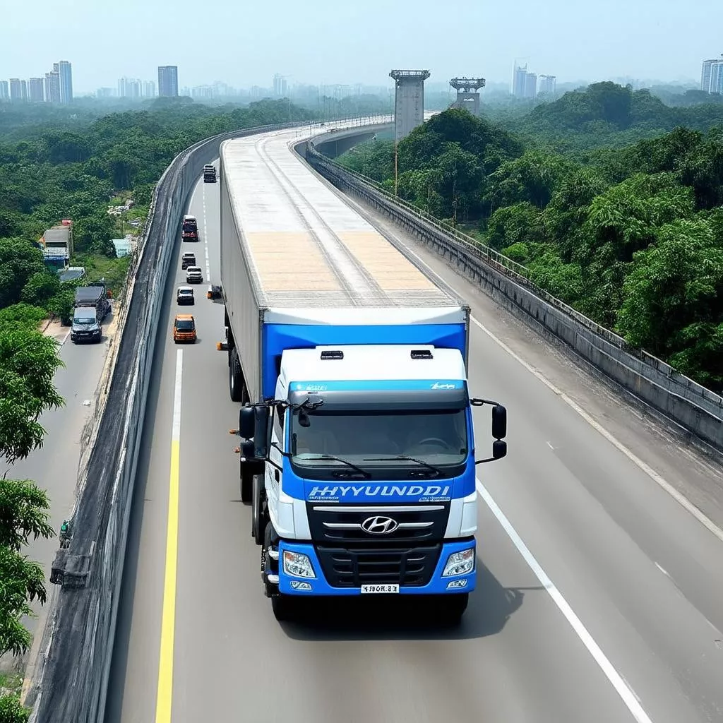 Xe tải Hyundai đi qua cầu Chương Dương