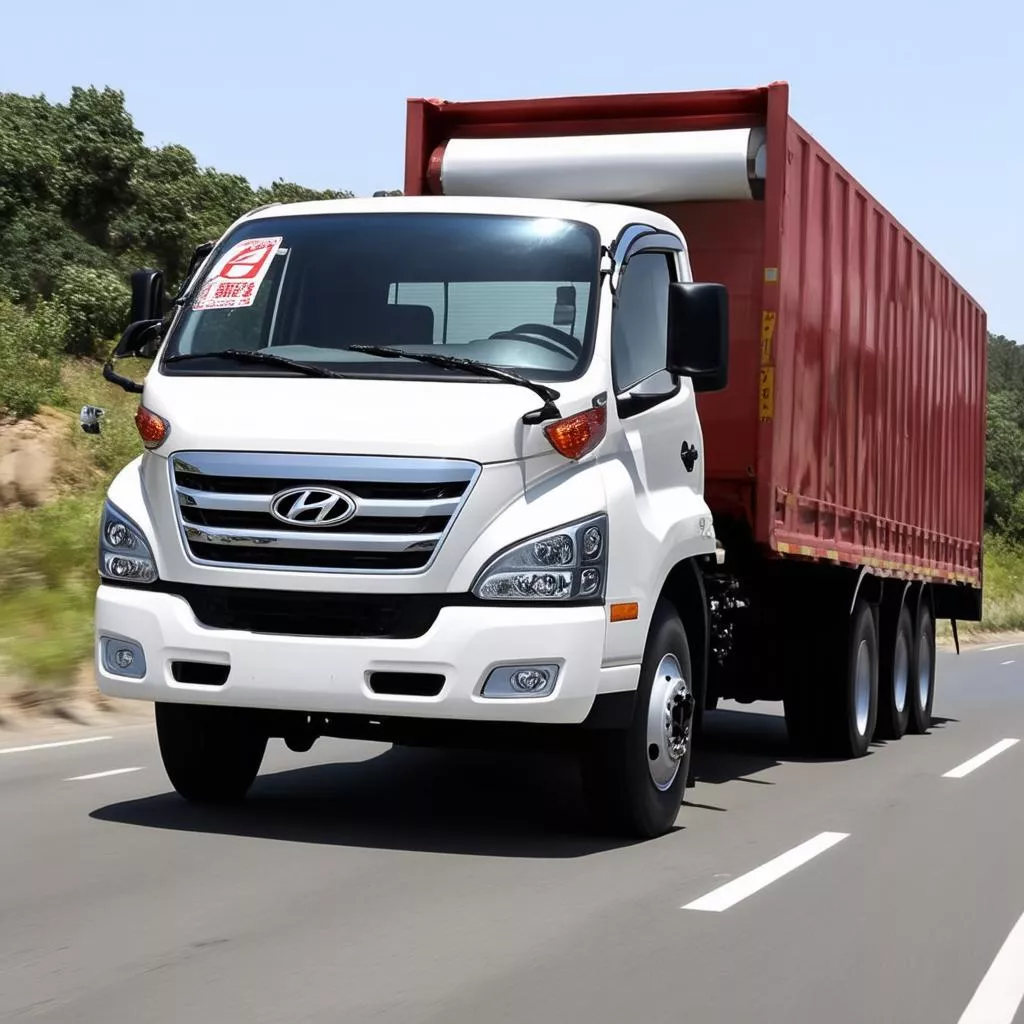 Xe tải Hyundai di chuyển trên đường