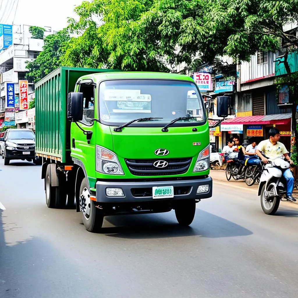 Green Hyundai Truck in Hanoi