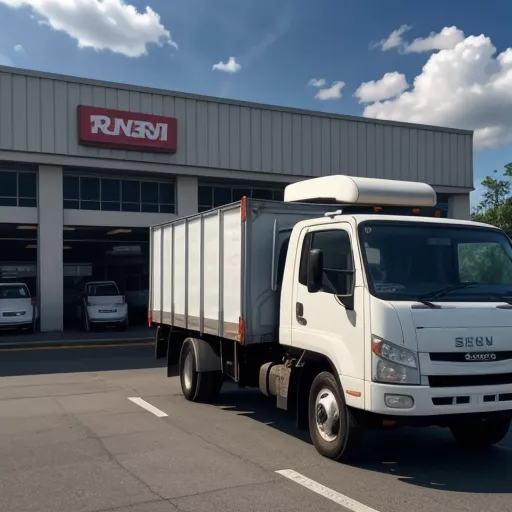 Isuzu 91ps Lkw vor einem Lebensmittelgeschäft
