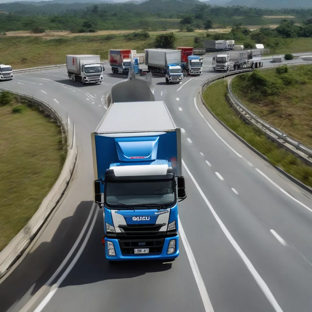 Xe tải Isuzu đang lưu thông trên đường cao tốc