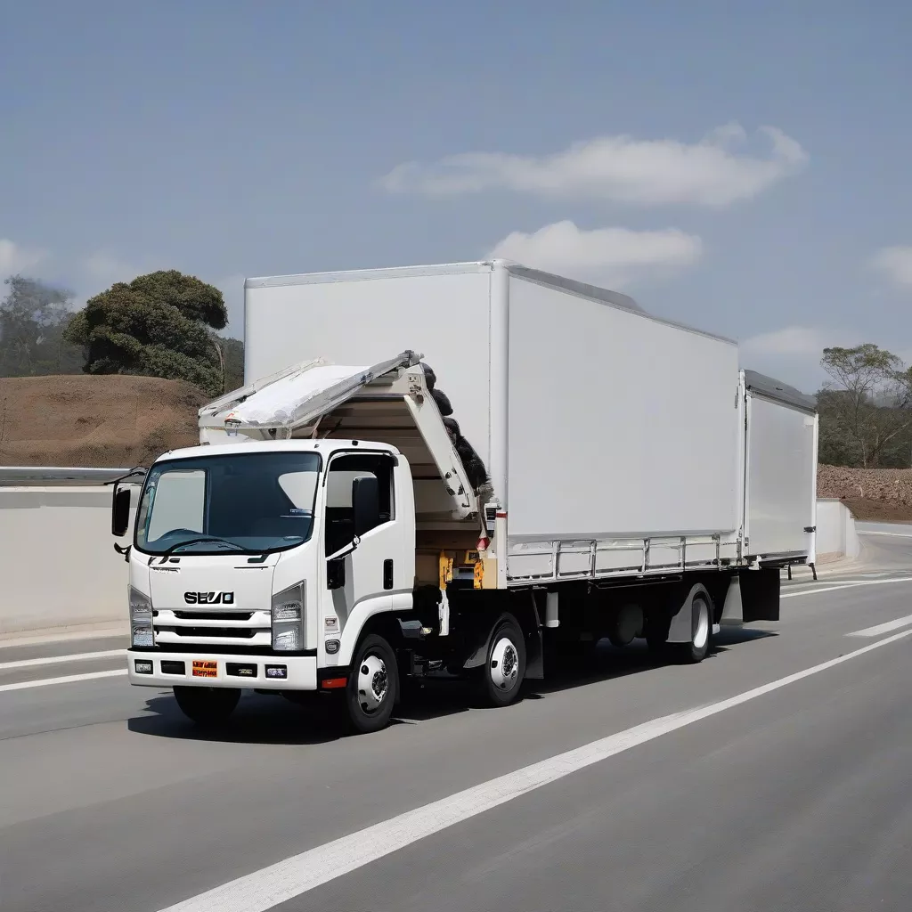 Xe tải Isuzu FRR đang đổ hàng