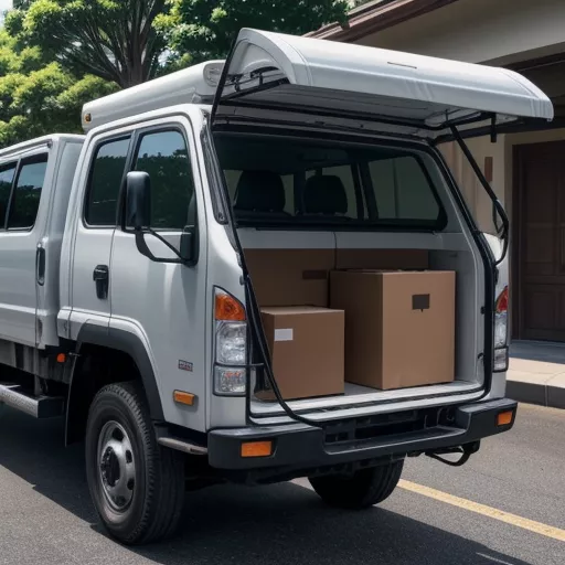 Isuzu NPR85KE4 canvas truck being loaded