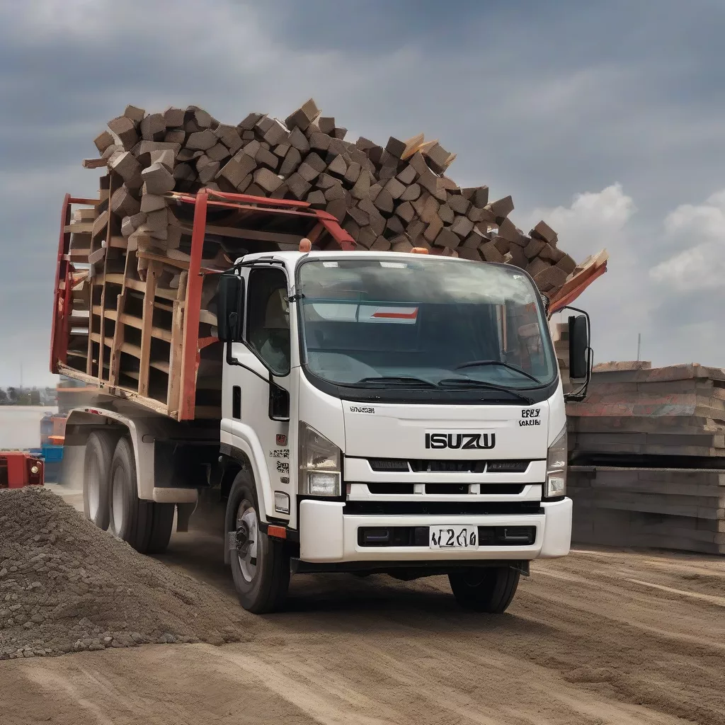 Isuzu QKR 270 truck carrying goods at a construction site