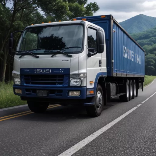 Xe tải Isuzu VM màu xanh đang di chuyển trên đường