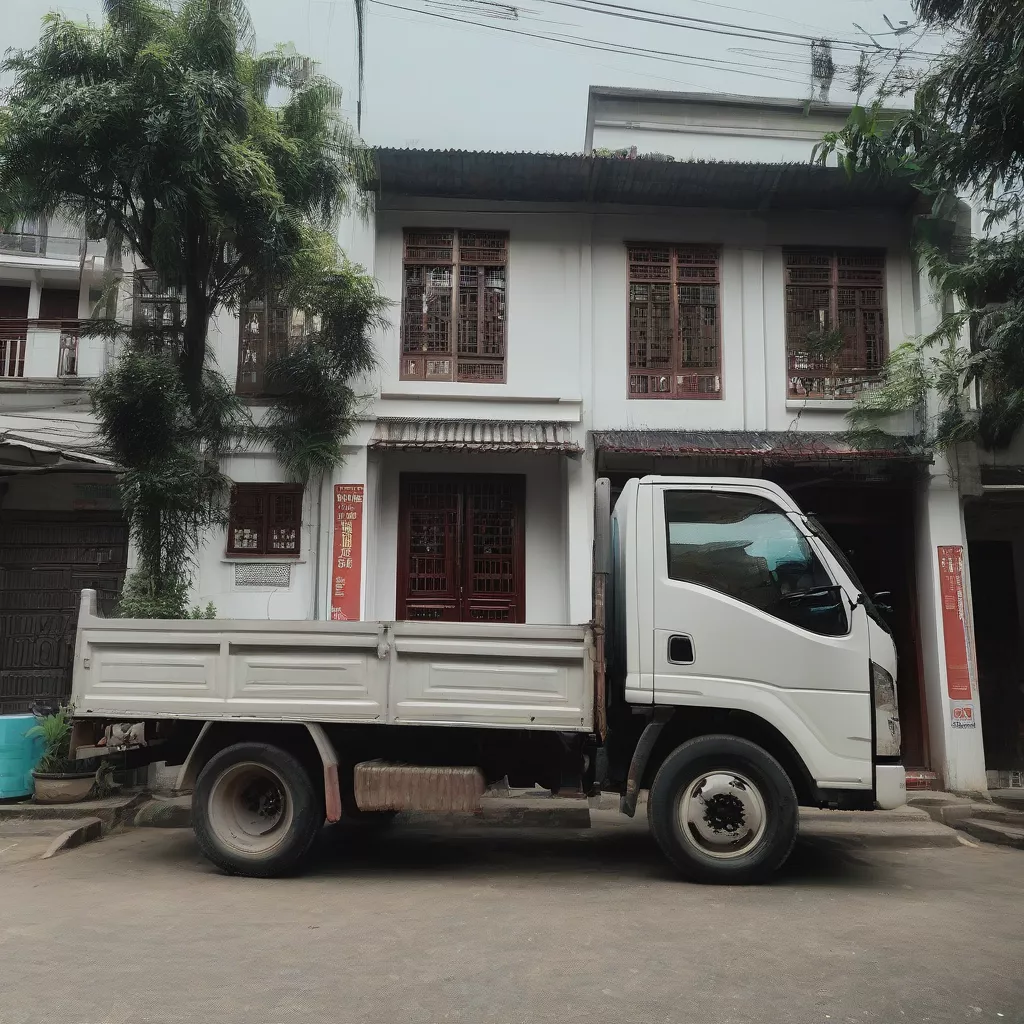 Isuzu truck parked in front of a house in Hanoi