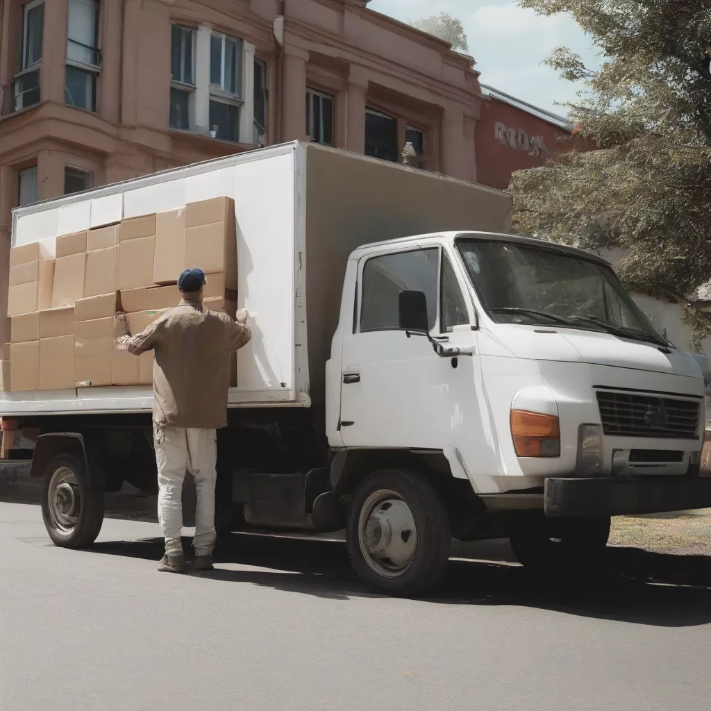 K01 truck with canvas top unloading goods
