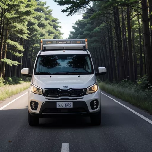 White Kia K165 Truck Driving on the Road