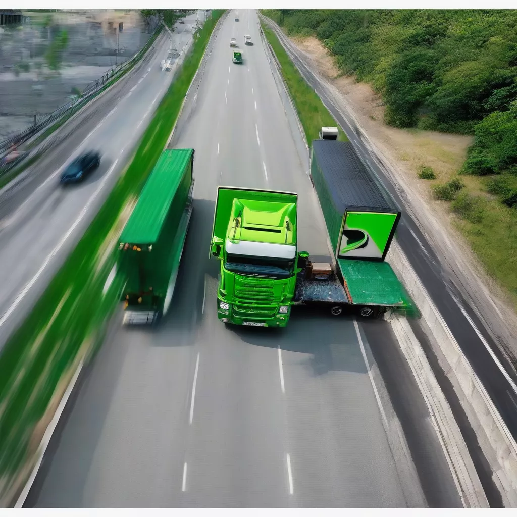 Green truck on the road