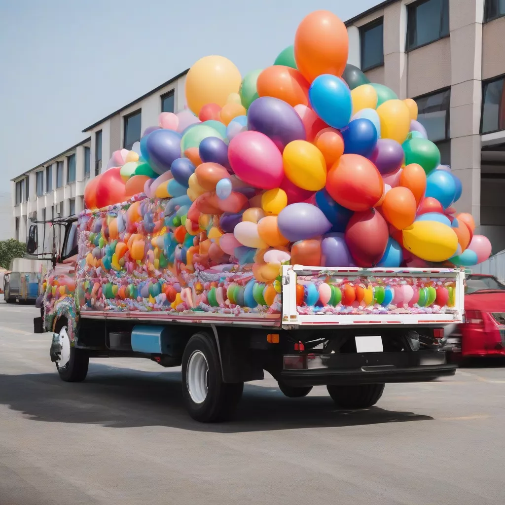 New truck decorated with colorful balloons