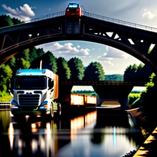 Truck crossing Hoa An Bridge