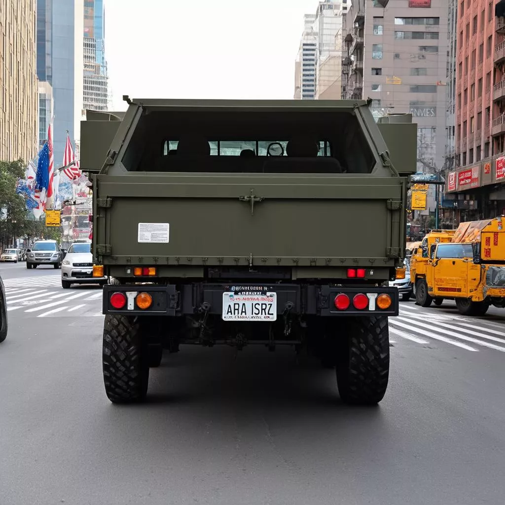 Xe tải quân đội di chuyển trên đường phố