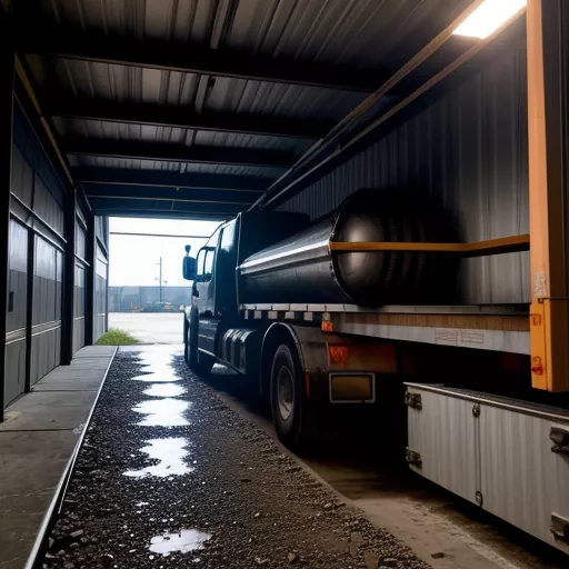 ट्रक निरीक्षण पिट में प्रवेश करते हुए