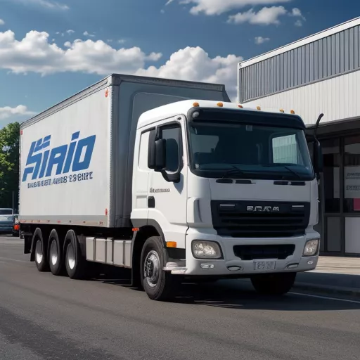 Camião SRM T50 1T5 branco estacionado em frente a uma loja