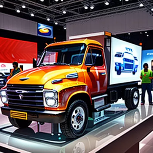 Tata trucks displayed in a showroom