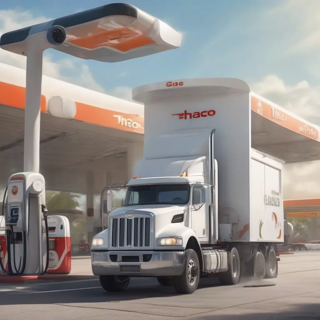 Thaco 990kg Transporter tankt an einer Tankstelle