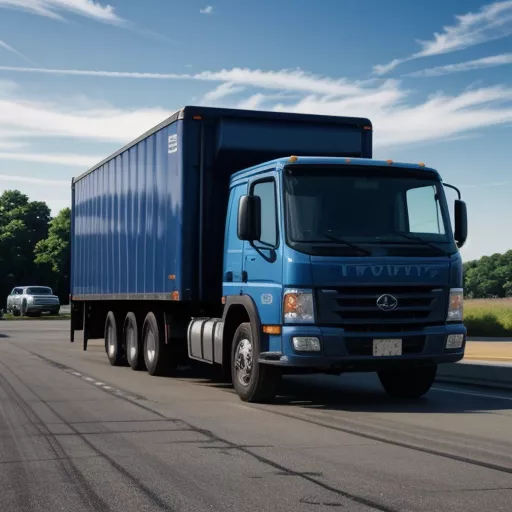 Blauer TMT Daisaki NH-CP 1.2T Pritschenwagen auf einem Parkplatz