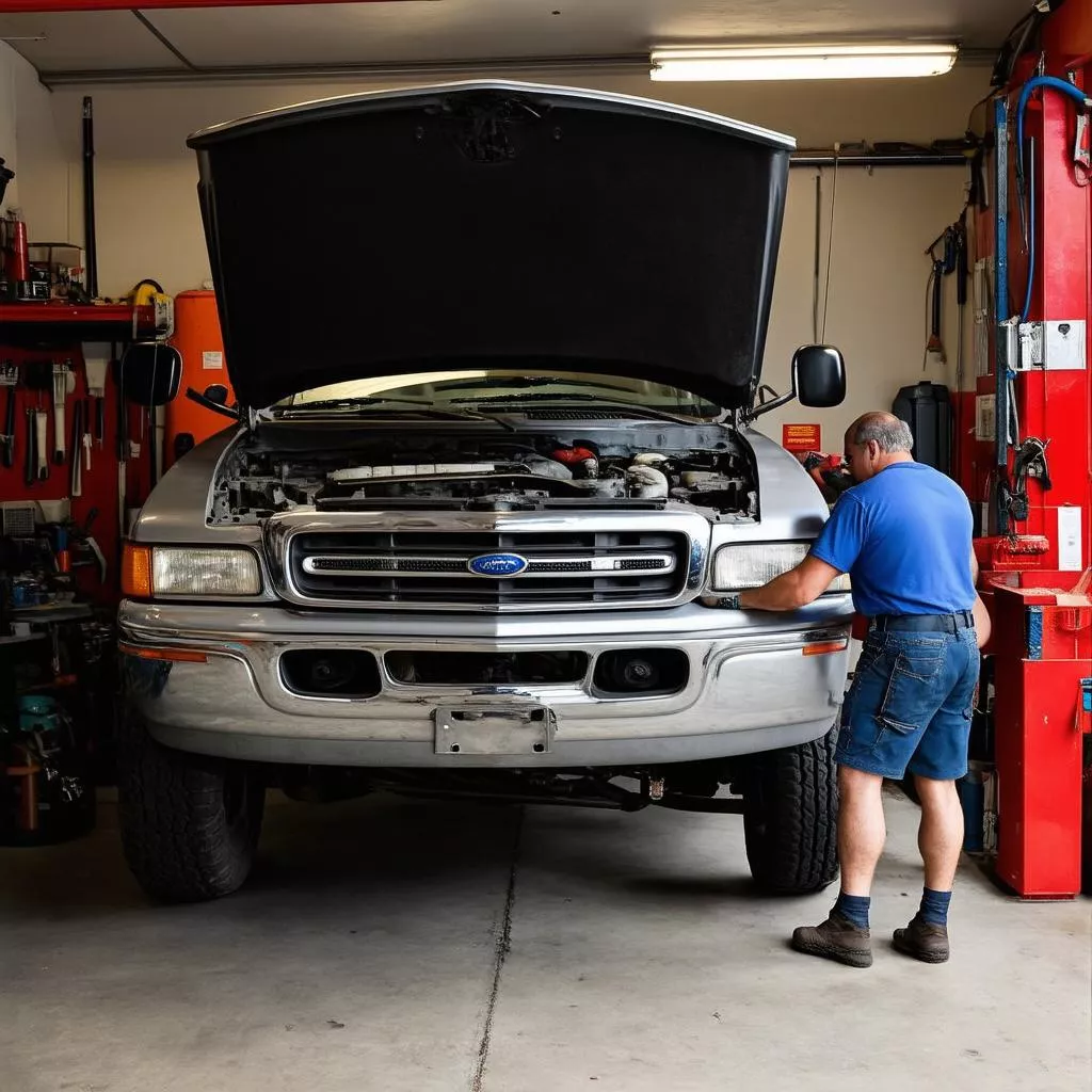 Truck in repair shop