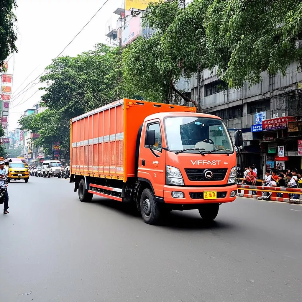 도로 위를 달리는 빈패스트 트럭
