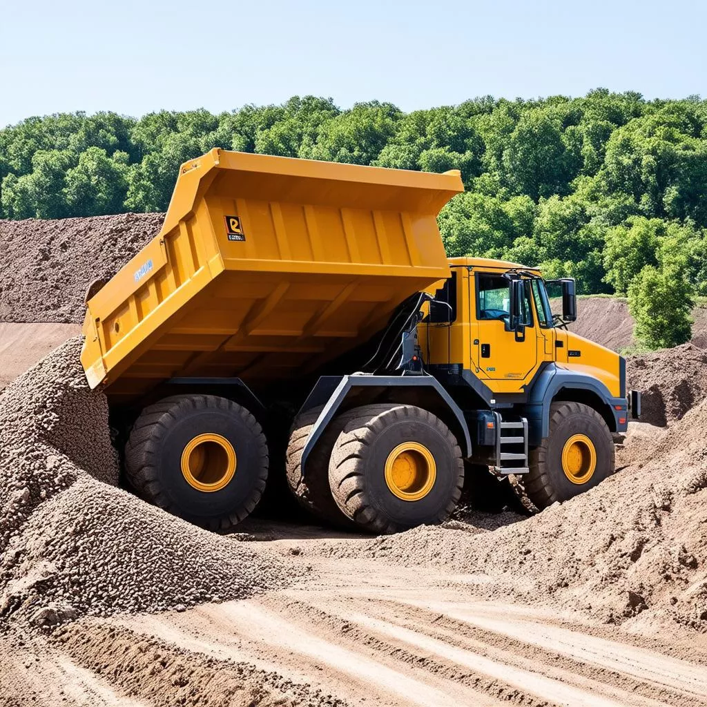 Kipplaster beim Abladen von Material