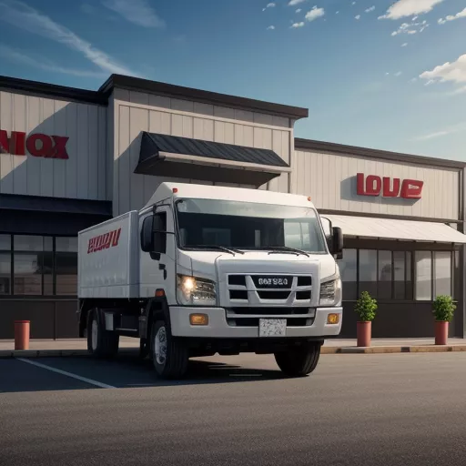 Xe tải Isuzu QLR77FE4 thùng kín bửng nâng đậu trước cửa hàng