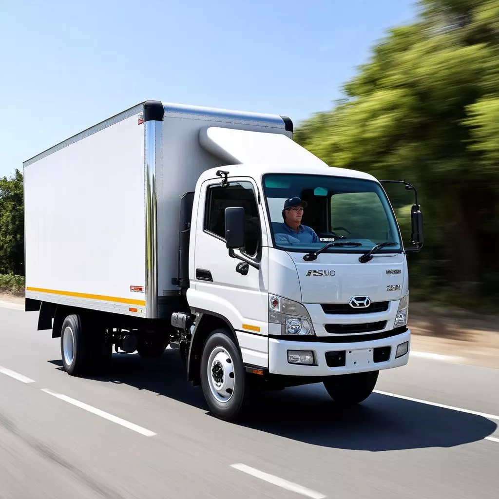 Driver operating a Fuso eCanter truck